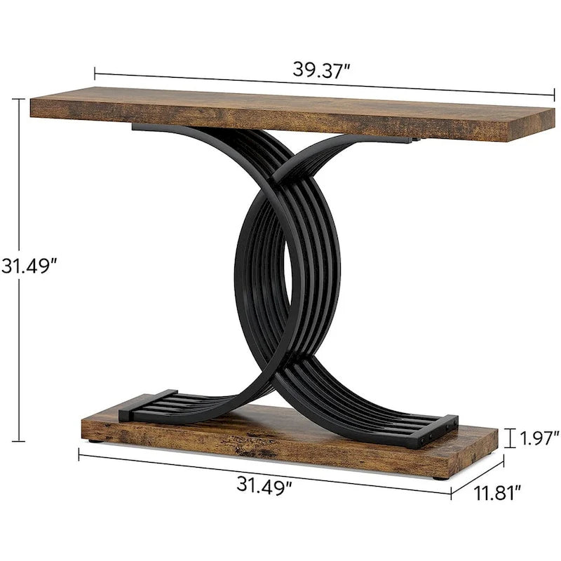 Modern Faux Marble Hallway Table with Geometric 40 Narrow