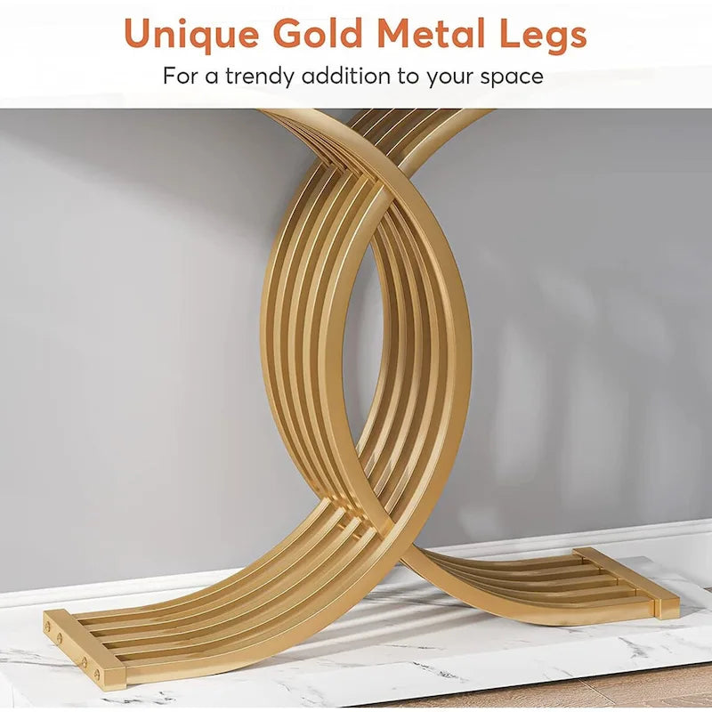 Modern Faux Marble Hallway Table with Geometric 40 Narrow