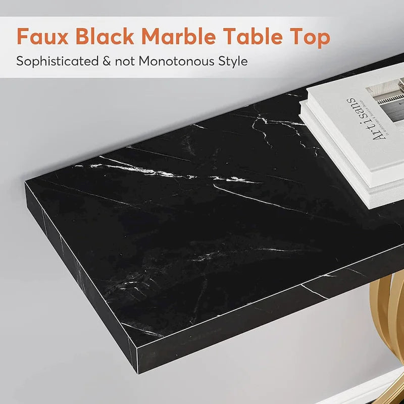 Modern Faux Marble Hallway Table with Geometric 40 Narrow
