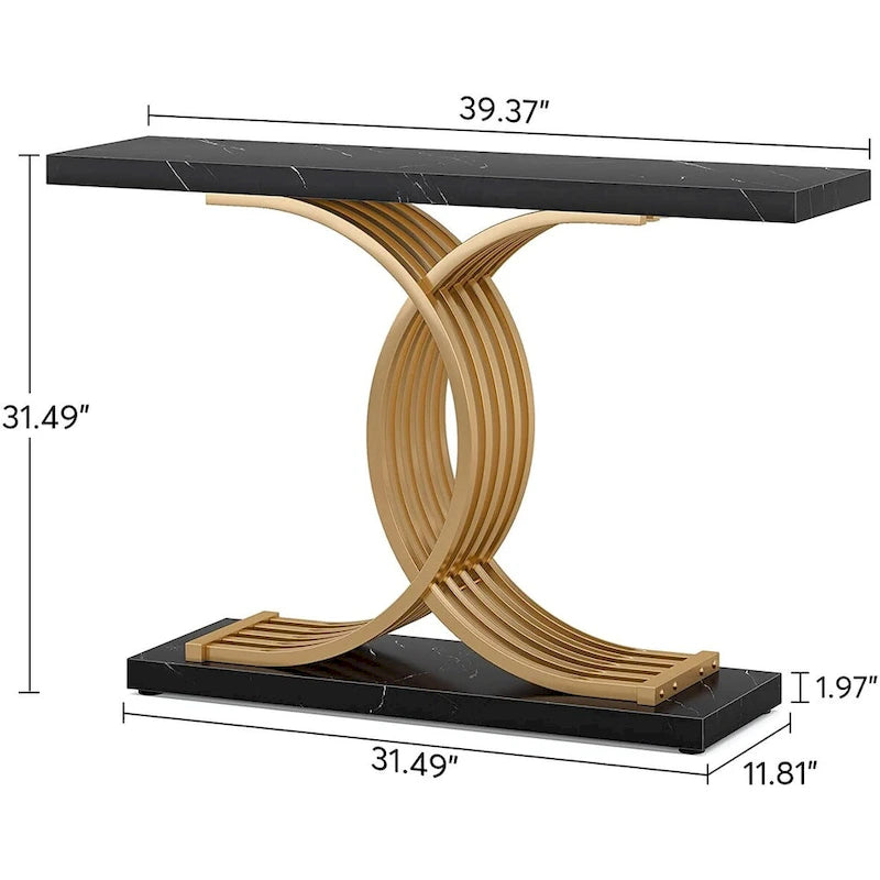 Modern Faux Marble Hallway Table with Geometric 40 Narrow