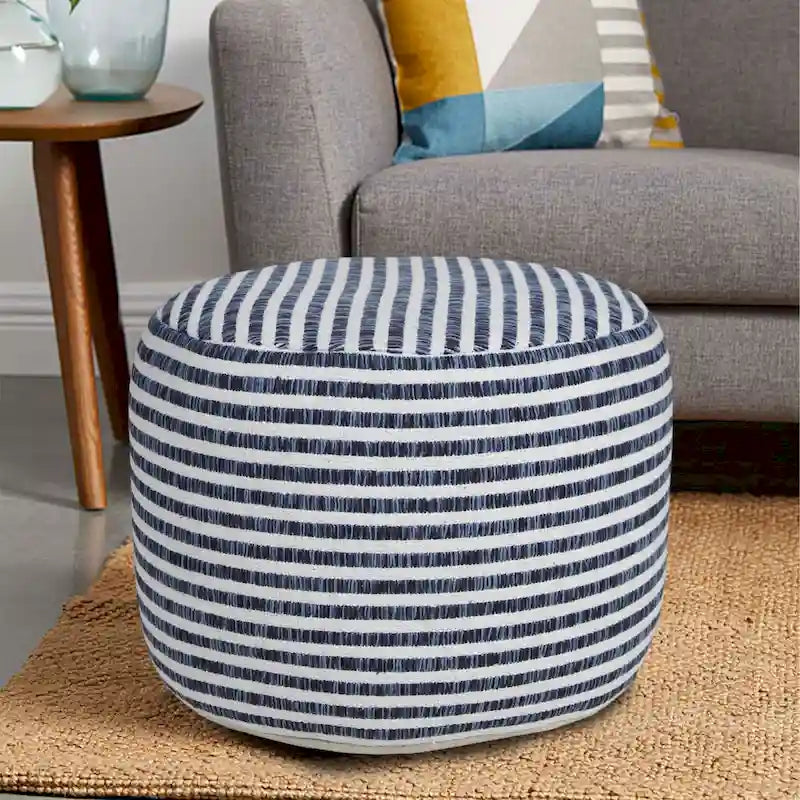 18 Pouf rotondo a righe blu e bianche