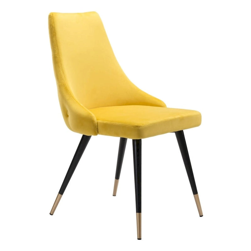 HomeRoots Set of Two Tufted Yellow And Black Upholstered Velvet Windsor Back Dining Side Chairs