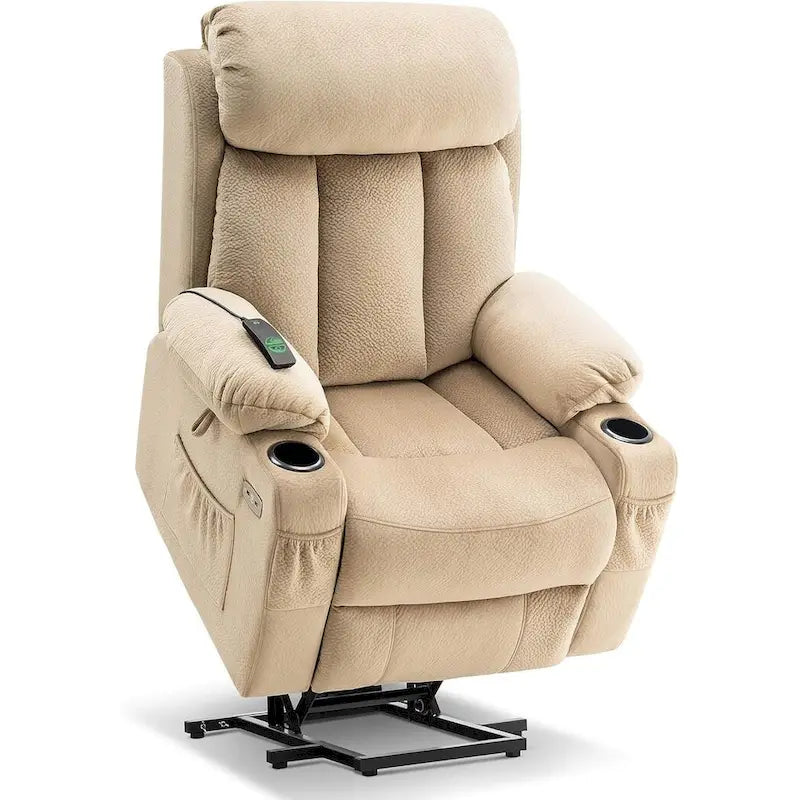 MCombo Poltrona Reclinabile Grande Elettrica con Poggiapiedi Esteso per Anziani Robusti e Alti, Telecomando, Portabicchieri, Tessuto 7426