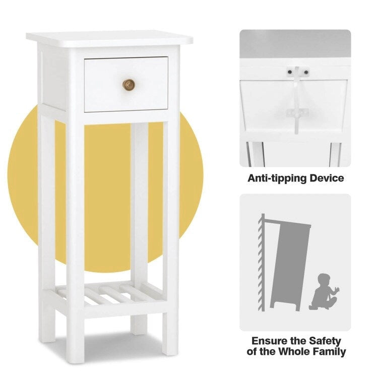2 Tier Slim Rectangular Nightstand with Drawer Shelf and Acacia Wood Frame - 13.5L x 11.5W x 31.5H