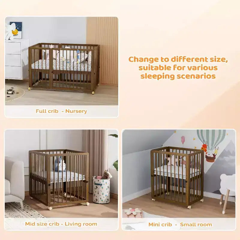 Culla convertibile JOYMOR 8 in 1, include 2 materassi, si trasforma in culla, culla media, culla a grandezza naturale, lettino da giorno, lettino per bambini e box.