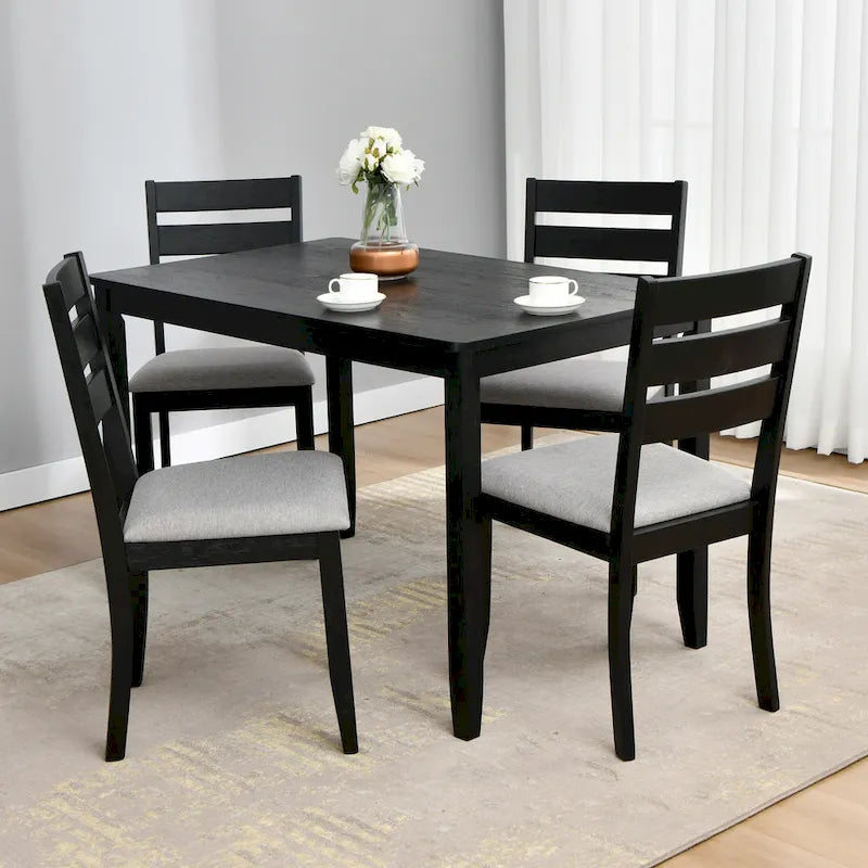 Sedie da pranzo in legno con schienale a doghe, set da 4