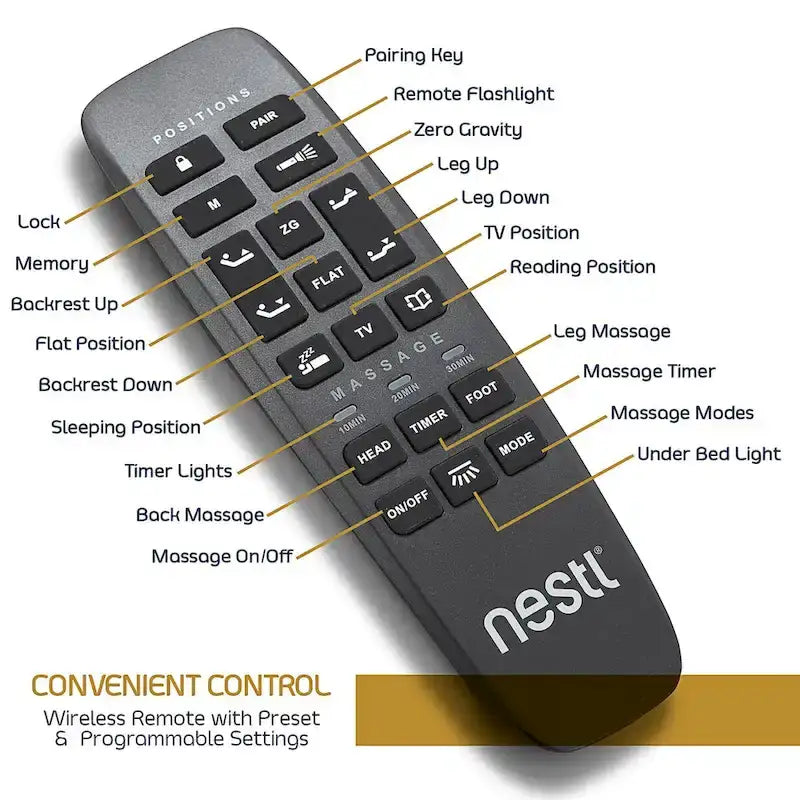 Nestl Adjustable Massaging Bed Frame Base with Wireless Remote