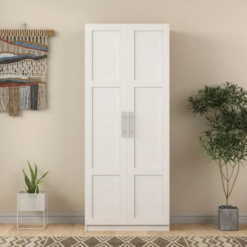 High Armoire Wardrobe and Storage Cabinet with 2 Doors and 3 Partitions to Separate 4 Storage Spaces 29.53W x 15.75 D x70.87H