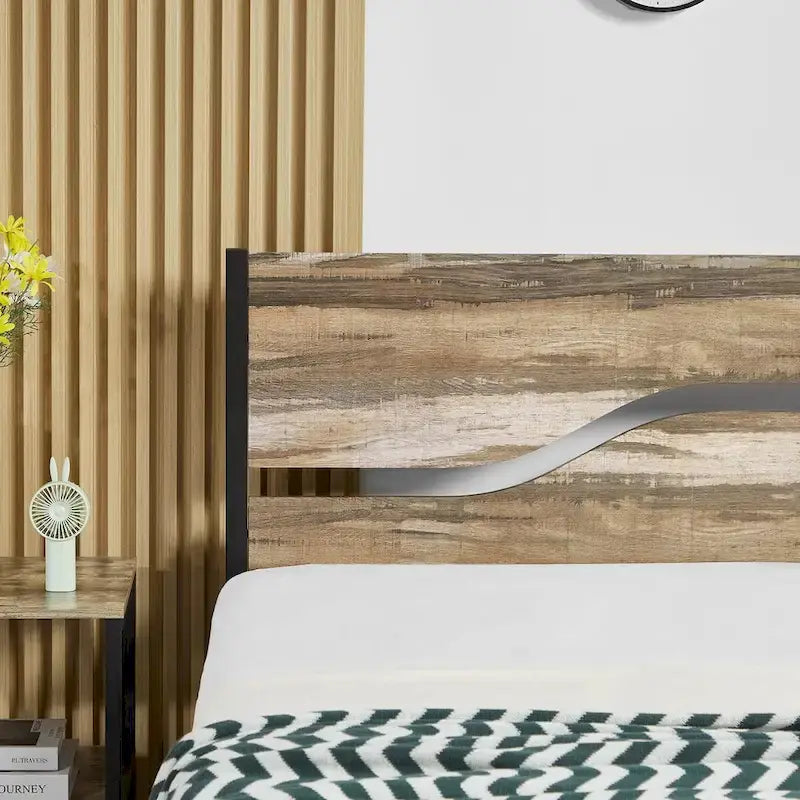 Javlergo Base Letto a Piattaforma in Metallo con Testiera e Pediera in Legno, Struttura Letto Industriale in Metallo Nessuna Rete a Molle Necessaria