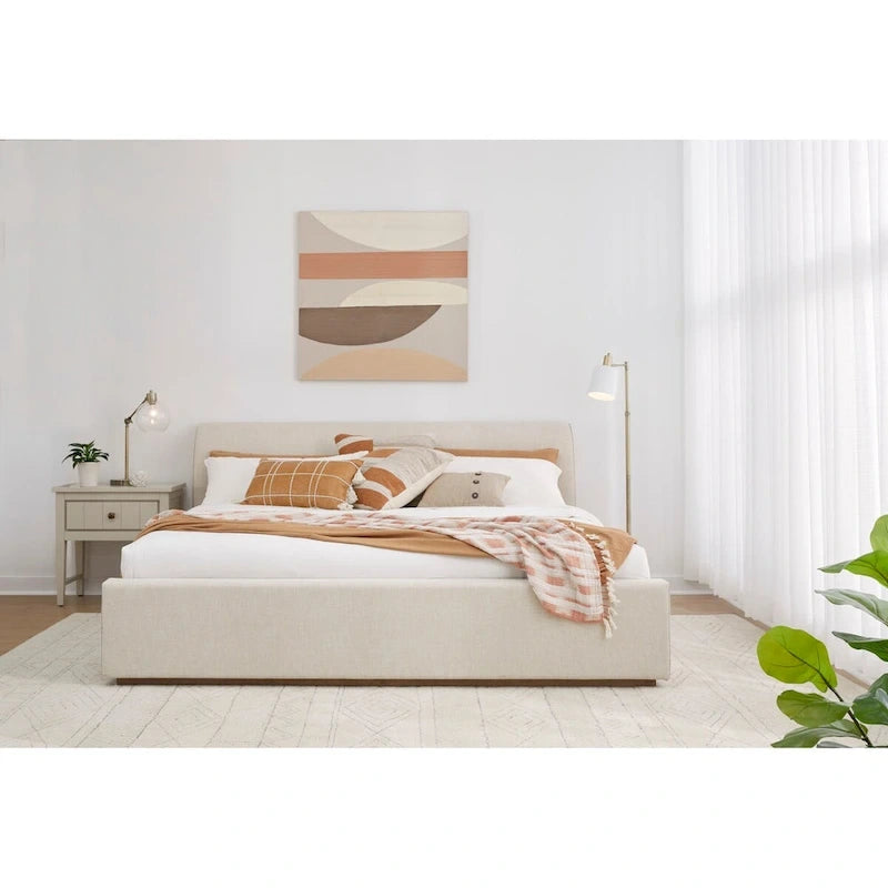 Letto a piattaforma imbottito Louis in lino naturale