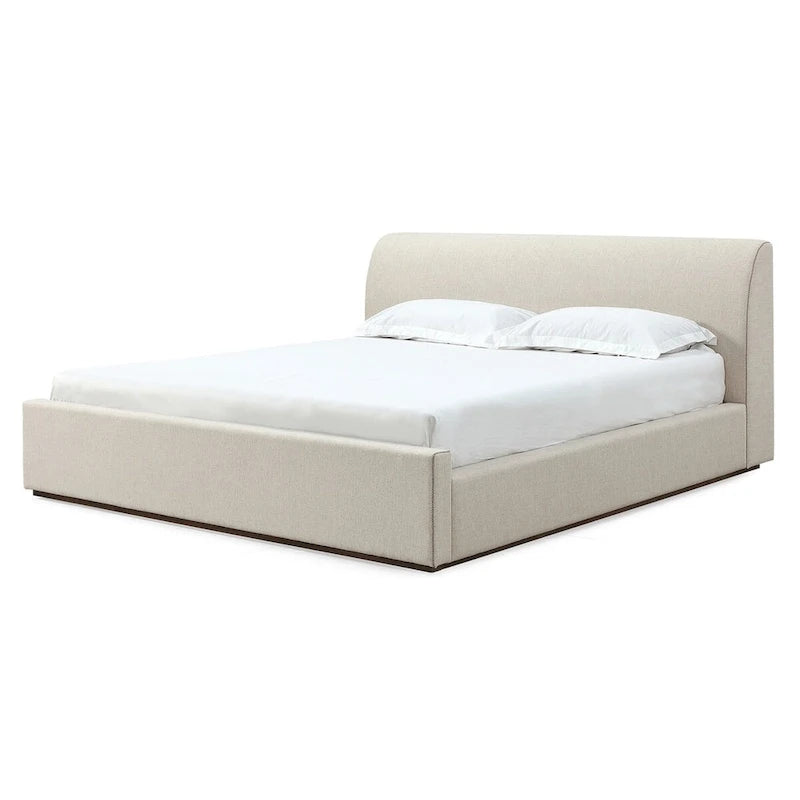 Letto a piattaforma imbottito Louis in lino naturale