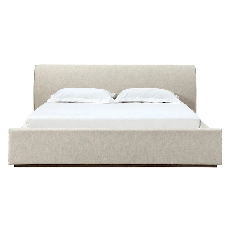 Letto a piattaforma imbottito Louis in lino naturale