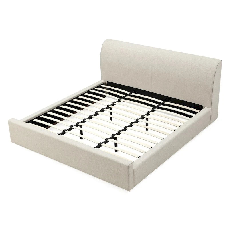 Letto a piattaforma imbottito Louis in lino naturale