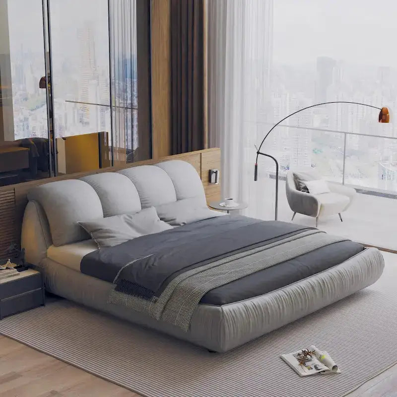 Letto a piattaforma imbottito King Size con schienale imbottito oversize
