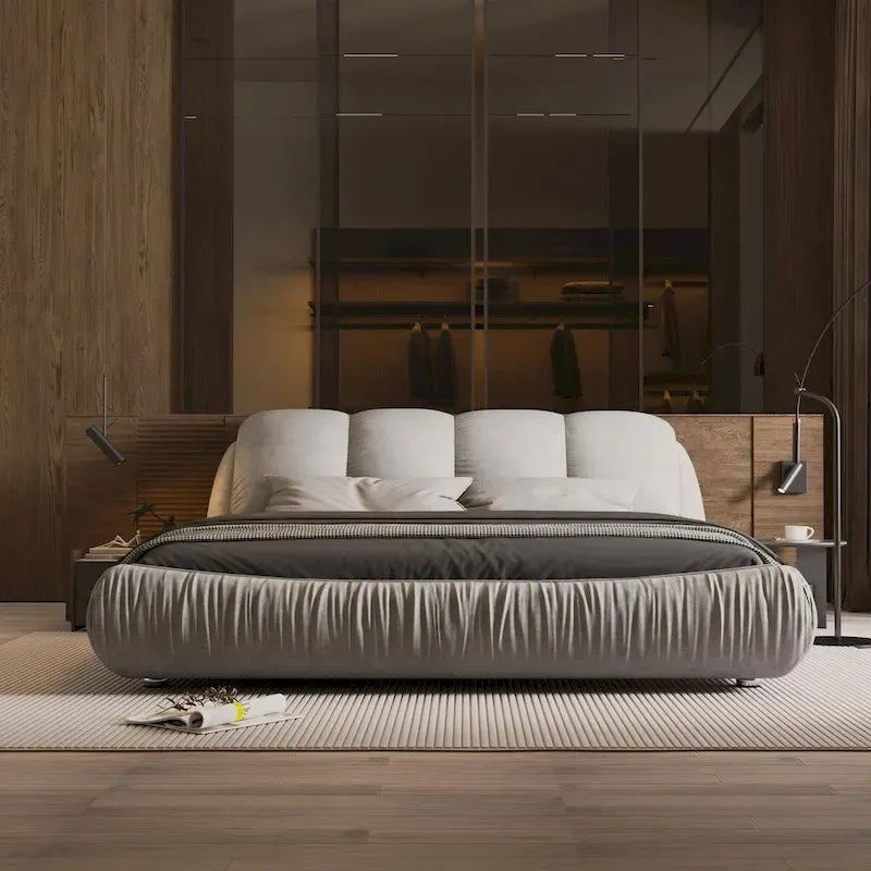 Letto a piattaforma imbottito King Size con schienale imbottito oversize