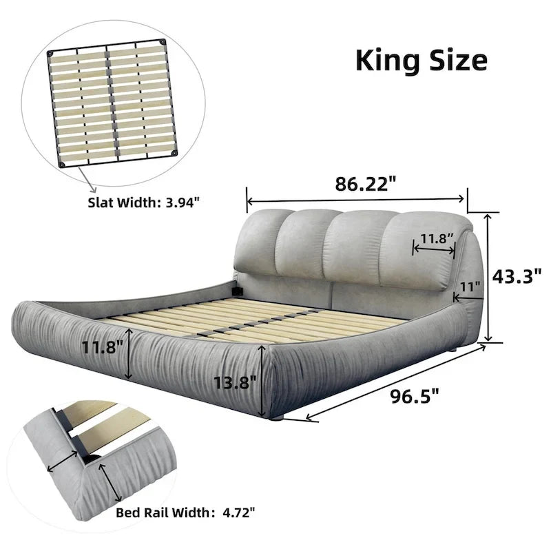 Letto a piattaforma imbottito King Size con schienale imbottito oversize