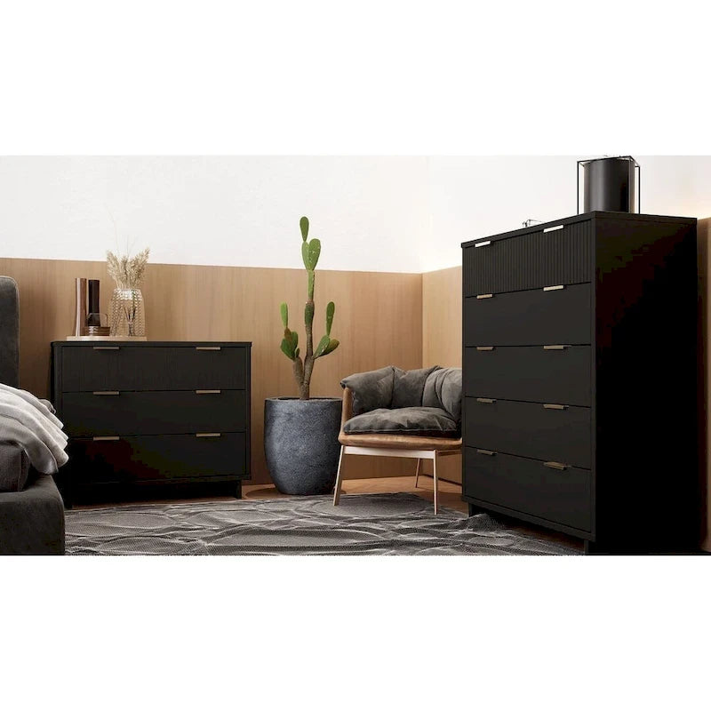 Set di cassetti alti e comò standard Manhattan Comfort Granville in legno massiccio moderno, 2 pezzi