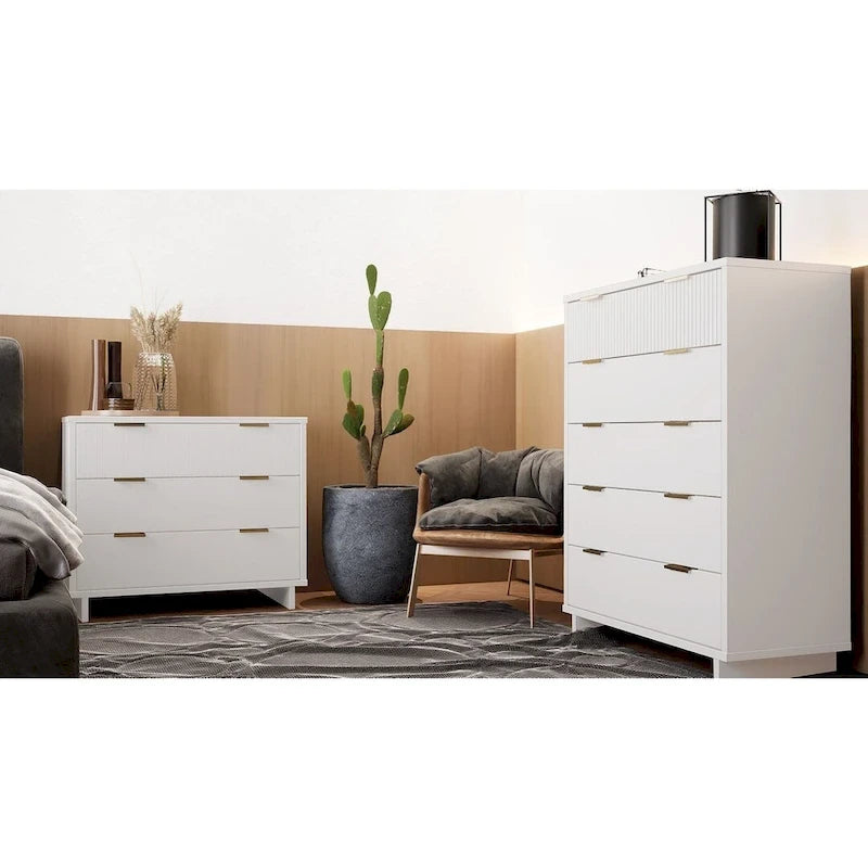 Set di cassetti alti e comò standard Manhattan Comfort Granville in legno massiccio moderno, 2 pezzi