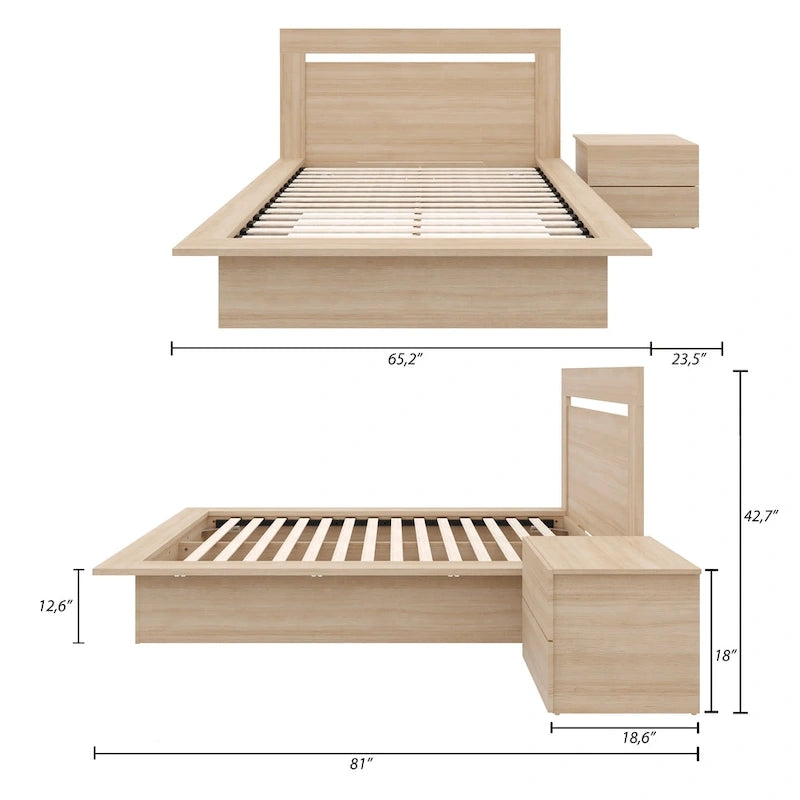 Set camera da letto Malibu 3 pezzi con letto, testiera e comodino