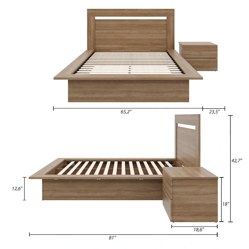 Set camera da letto Malibu 3 pezzi con letto, testiera e comodino
