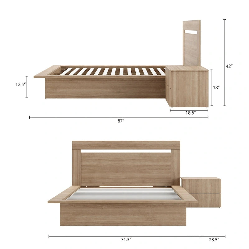 Set camera da letto Malibu 3 pezzi con letto, testiera e comodino