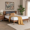 Delfina Mid-Century Modern Dark Grey Fabric and Walnut Brown Finished Wood Platform Bed