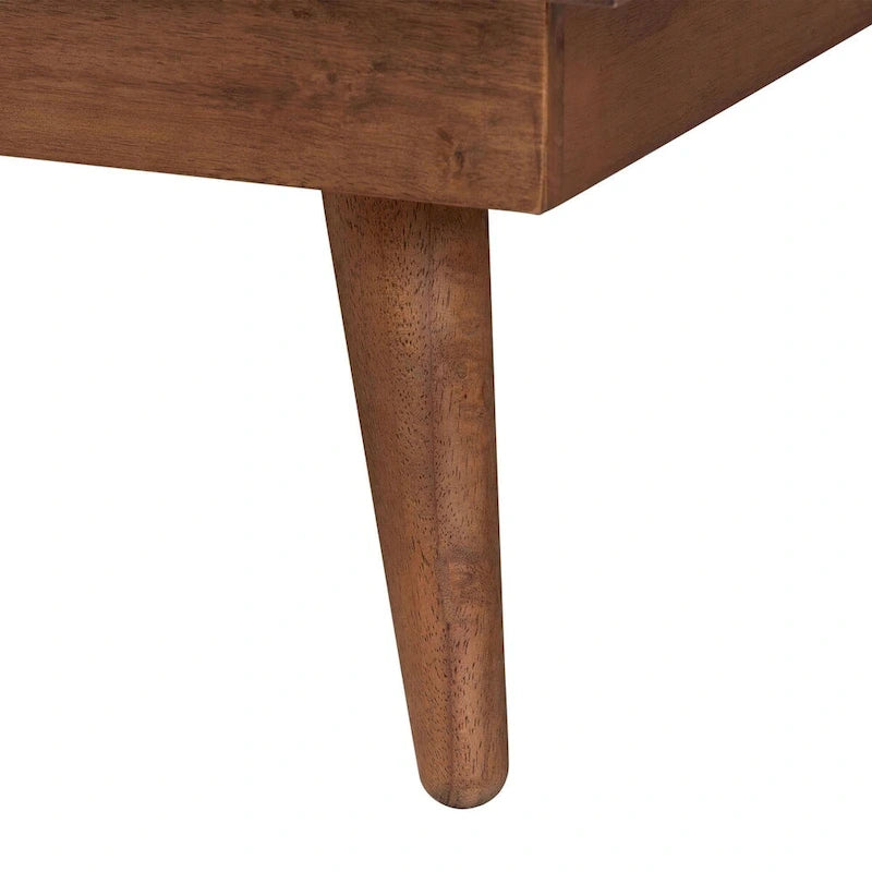 Delfina Letto a Piattaforma in Tessuto Grigio Scuro e Legno Finitura Noce Stile Moderno Mid-Century