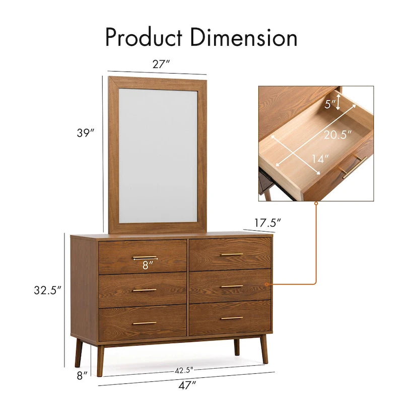 Set comò e specchio due pezzi Furniture of America Beau Midcentury noce
