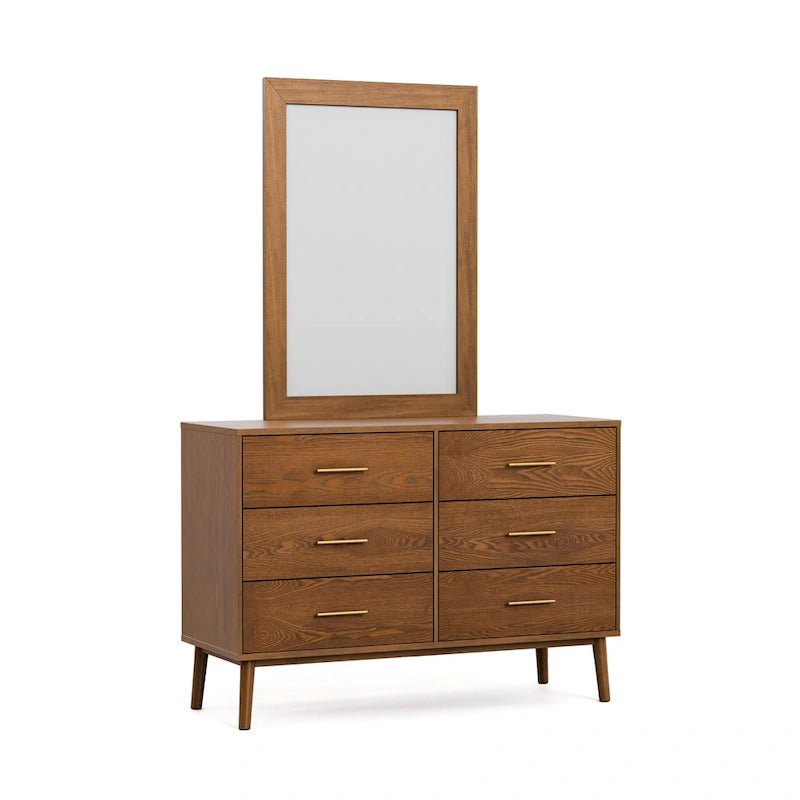Set comò e specchio due pezzi Furniture of America Beau Midcentury noce