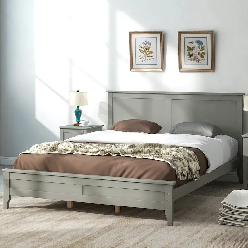Lit plateforme Queen Size, cadre de lit plateforme moderne en bois massif, sommier tapissier non requis