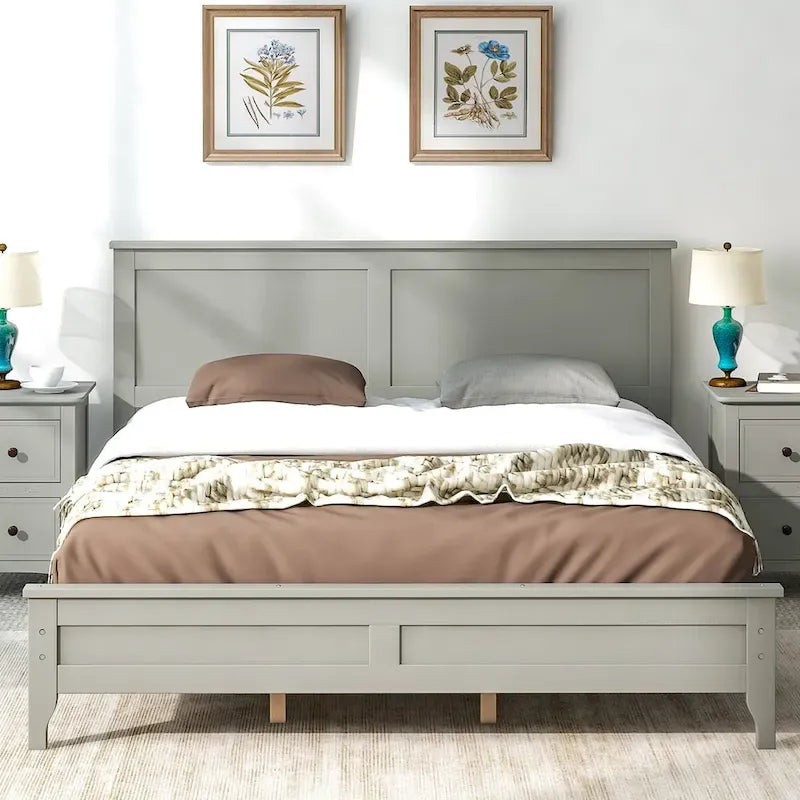 Letto a piattaforma Queen Size, Moderno Letto a piattaforma interamente in legno massello, Non è necessaria la rete a doghe