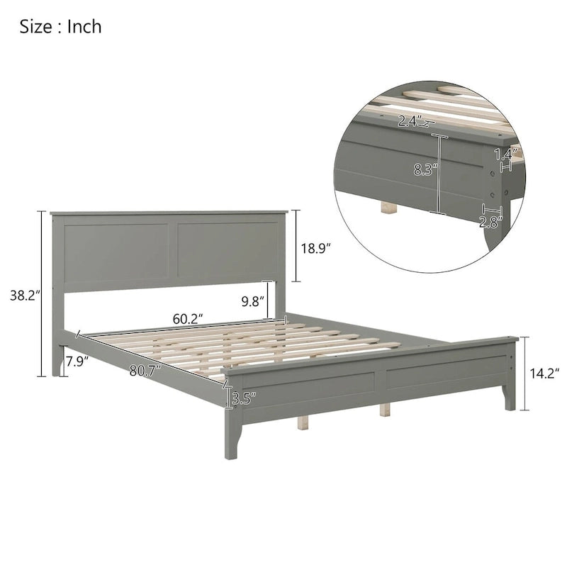 Letto a piattaforma Queen Size, Moderno Letto a piattaforma interamente in legno massello, Non è necessaria la rete a doghe