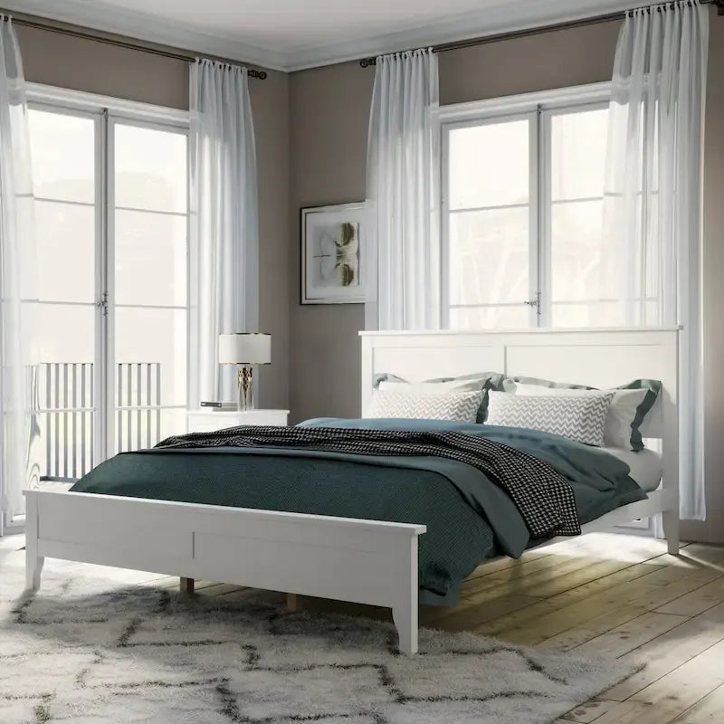 Letto a piattaforma Queen Size, Moderno Letto a piattaforma interamente in legno massello, Non è necessaria la rete a doghe