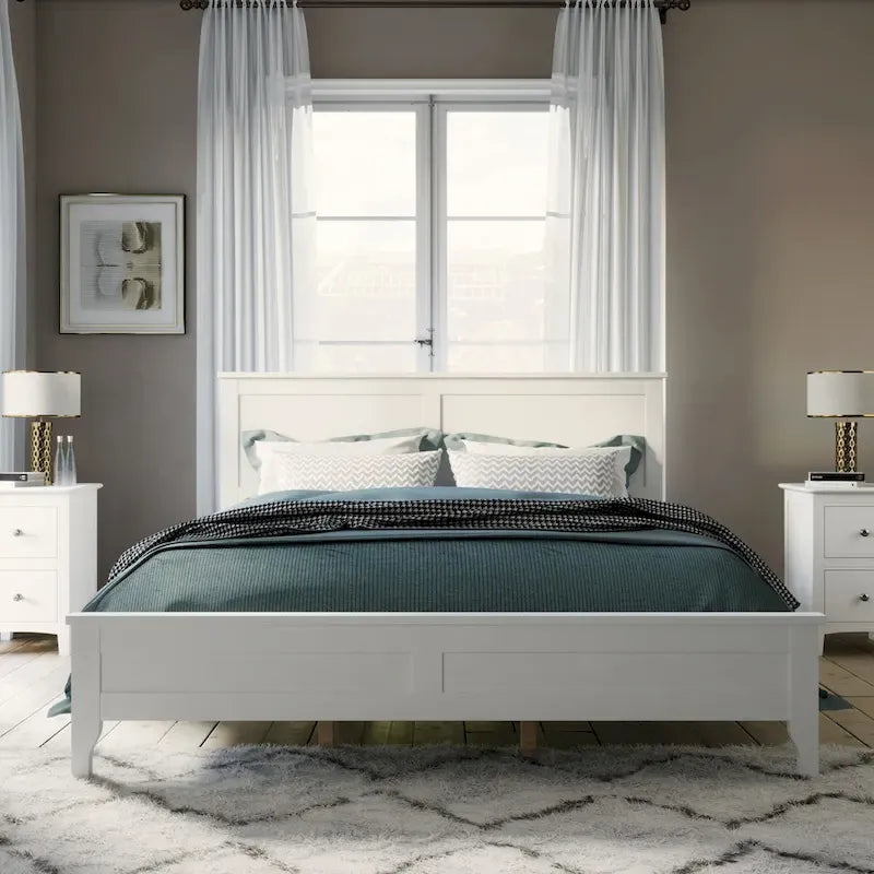 Letto a piattaforma Queen Size, Moderno Letto a piattaforma interamente in legno massello, Non è necessaria la rete a doghe