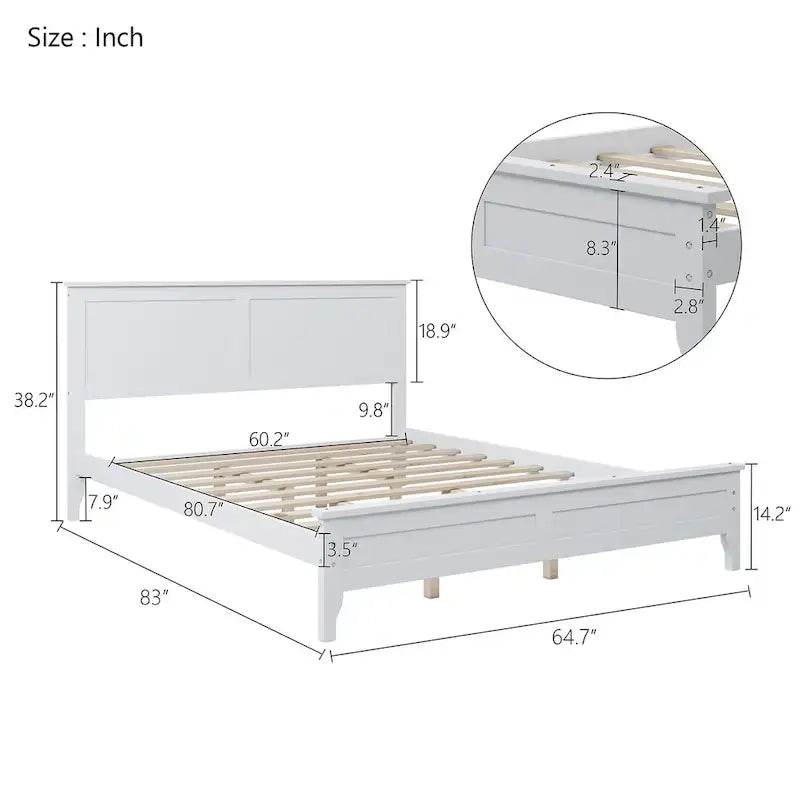 Letto a piattaforma Queen Size, Moderno Letto a piattaforma interamente in legno massello, Non è necessaria la rete a doghe