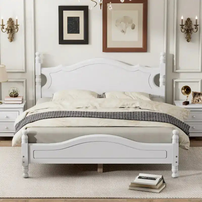 Cadre de lit plateforme en bois Queen Size, lit plateforme de style rétro avec support à lattes en bois