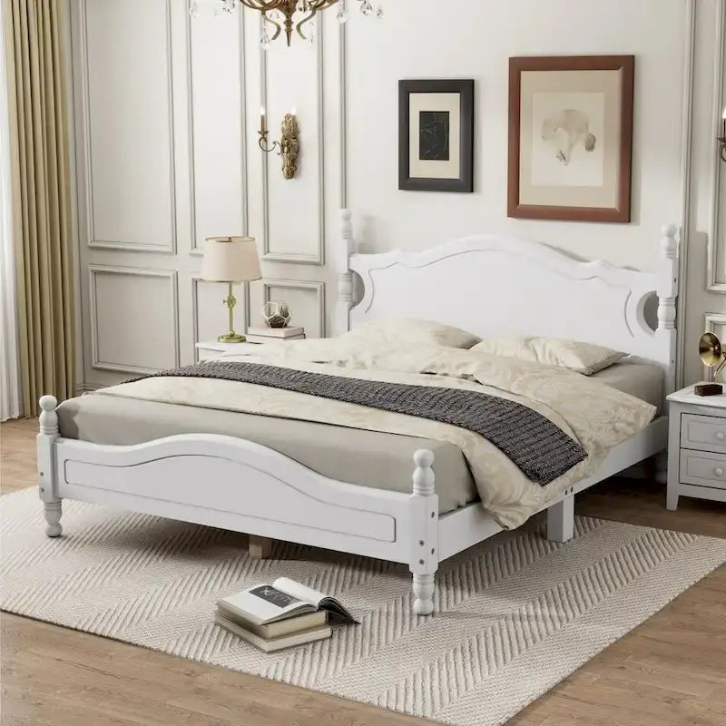 Struttura Letto Matrimoniale Queen Size in Legno, Letto a Piattaforma Stile Retrò con Supporto a Doghe in Legno
