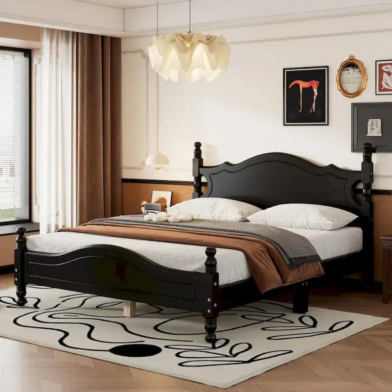 Struttura Letto Matrimoniale Queen Size in Legno, Letto a Piattaforma Stile Retrò con Supporto a Doghe in Legno