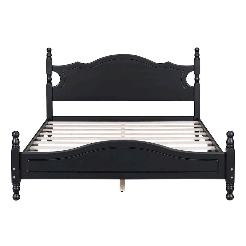 Struttura Letto Matrimoniale Queen Size in Legno, Letto a Piattaforma Stile Retrò con Supporto a Doghe in Legno