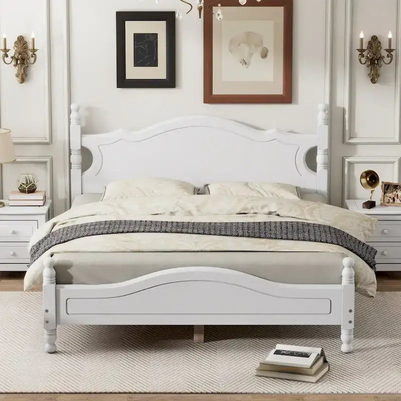 Struttura Letto Matrimoniale Queen Size in Legno, Letto a Piattaforma Stile Retrò con Supporto a Doghe in Legno