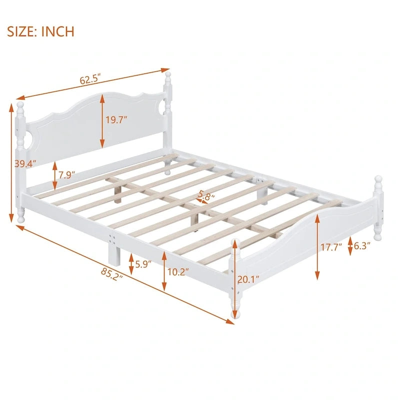 Struttura Letto Matrimoniale Queen Size in Legno, Letto a Piattaforma Stile Retrò con Supporto a Doghe in Legno