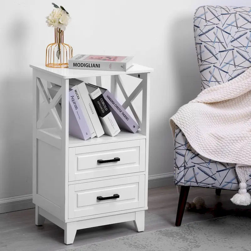 Comodini con mobiletto contenitore in legno bianco a 2 cassetti Royalcraft