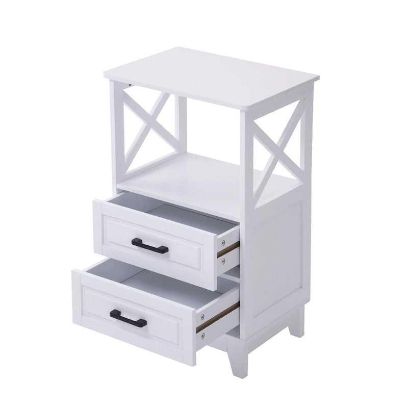 Comodini con mobiletto contenitore in legno bianco a 2 cassetti Royalcraft