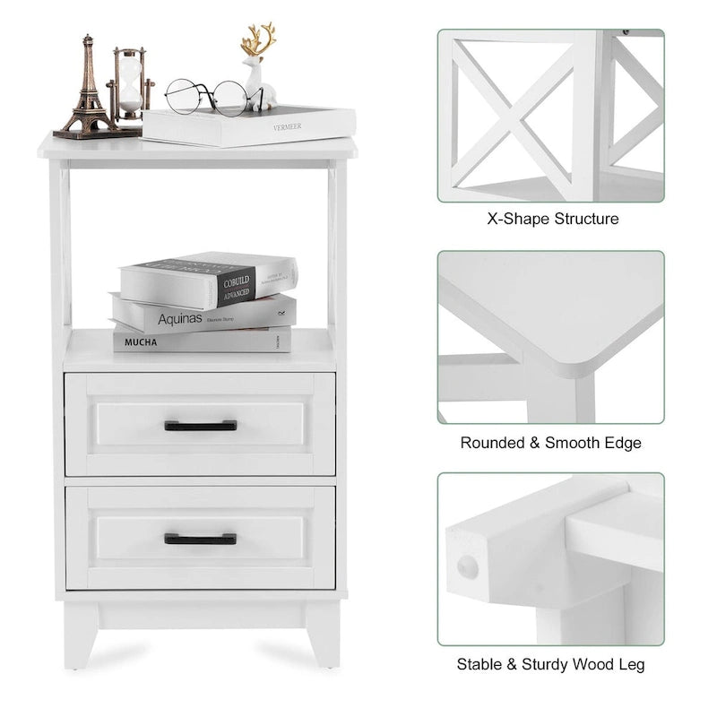 Comodini con mobiletto contenitore in legno bianco a 2 cassetti Royalcraft
