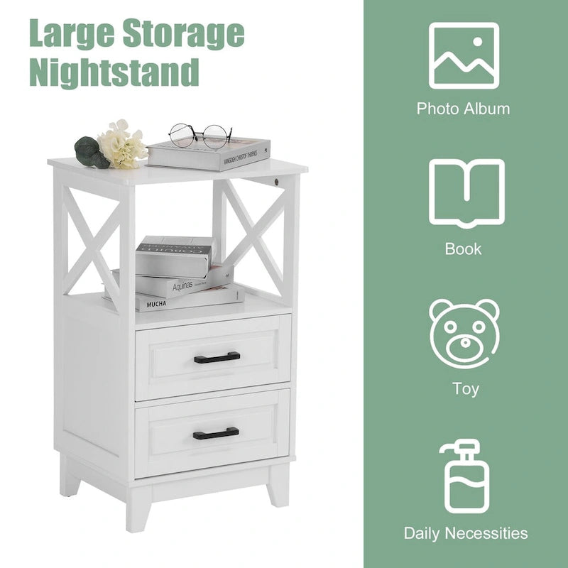 Comodini con mobiletto contenitore in legno bianco a 2 cassetti Royalcraft