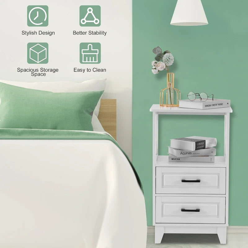 Comodini con mobiletto contenitore in legno bianco a 2 cassetti Royalcraft