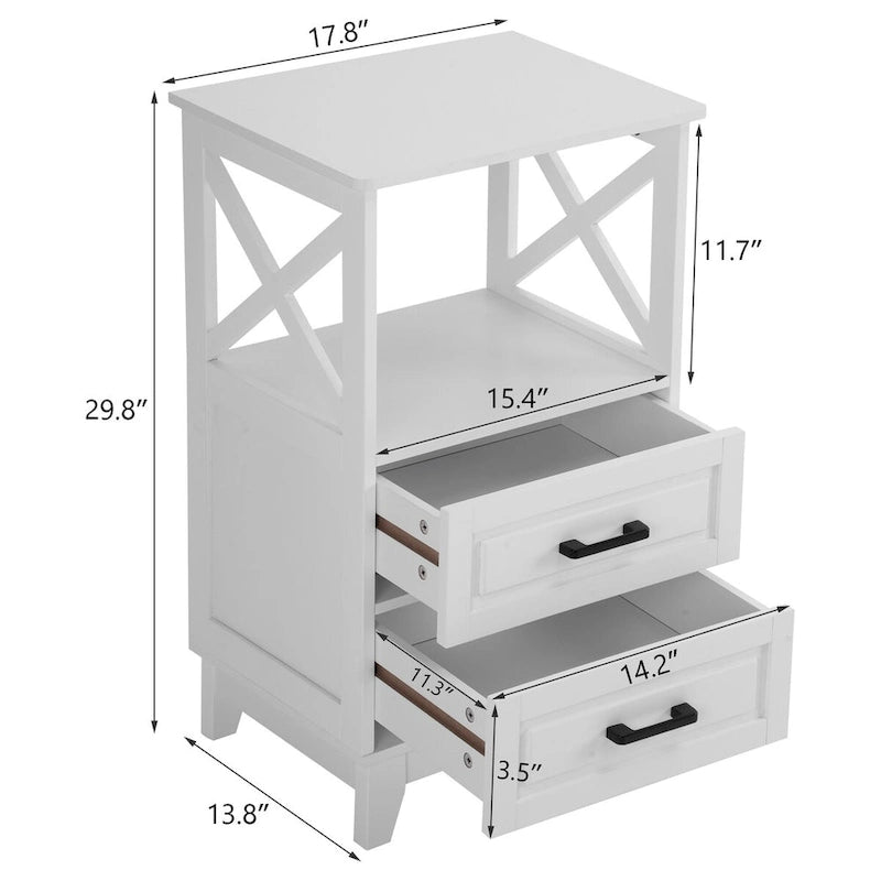 Comodini con mobiletto contenitore in legno bianco a 2 cassetti Royalcraft