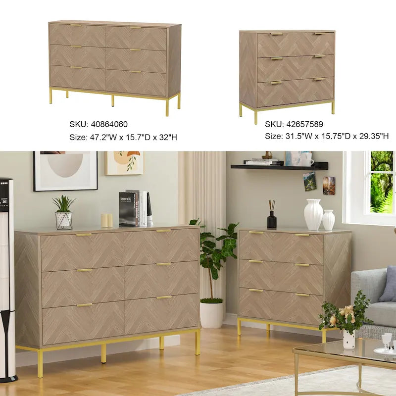Cassettiera Anmytek moderna di metà secolo con 3 cassetti, in legno di rovere naturale, per camera da letto