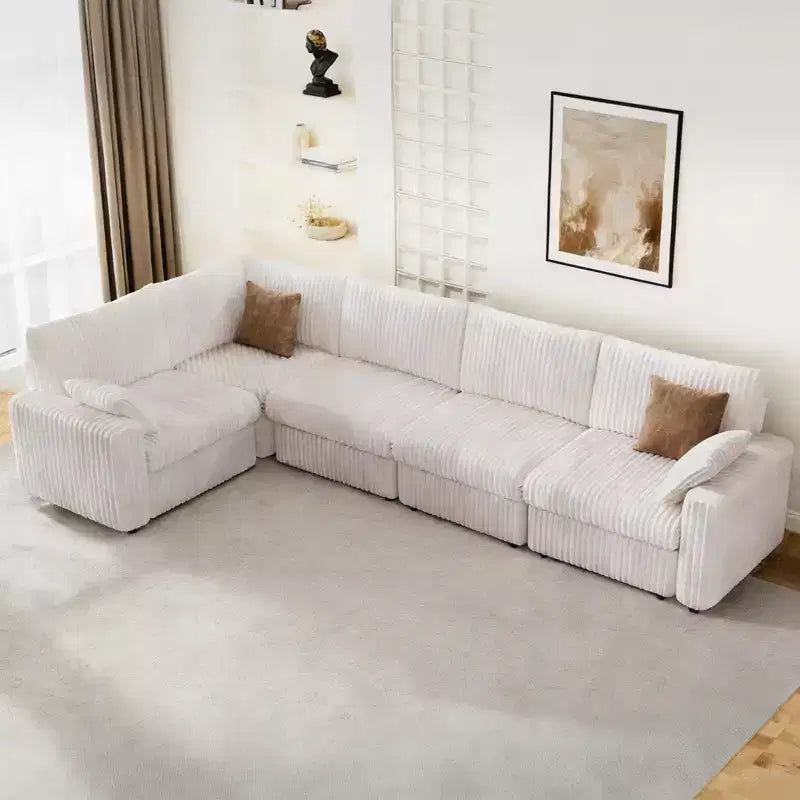 Canapé d'angle modulaire en velours côtelé Dyonery avec housses lavables