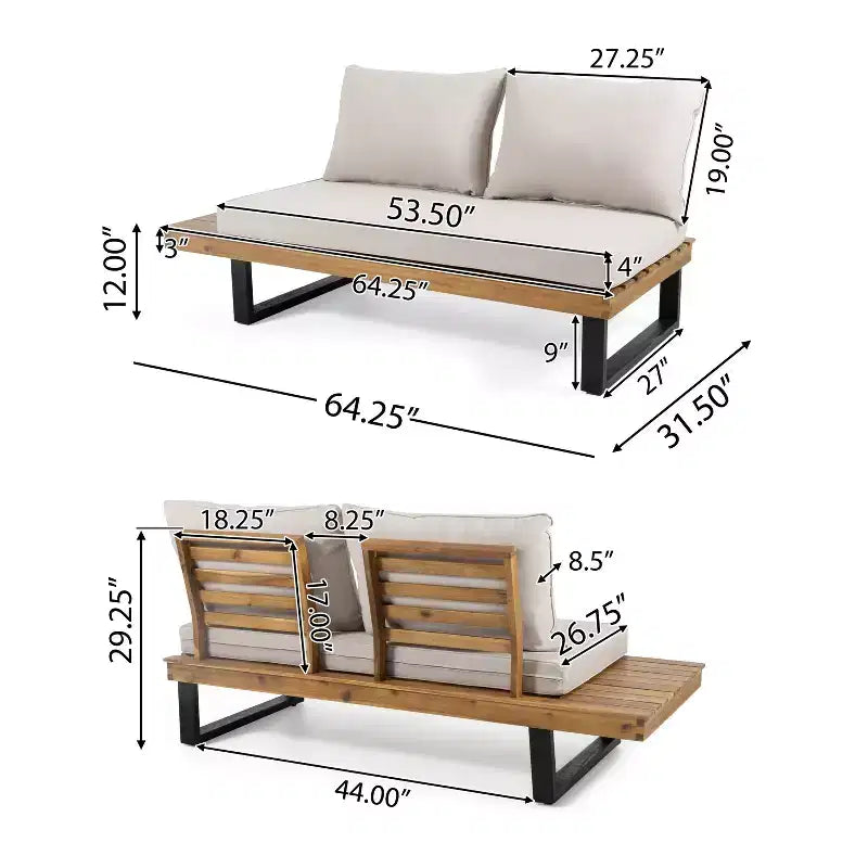 Set Divano Sezionale Esterno a L Patio da Giardino Set Lounge per il Tempo Libero con Tavolino da Caffè e Cuscino Resistente all'Acqua - ModernLuxe